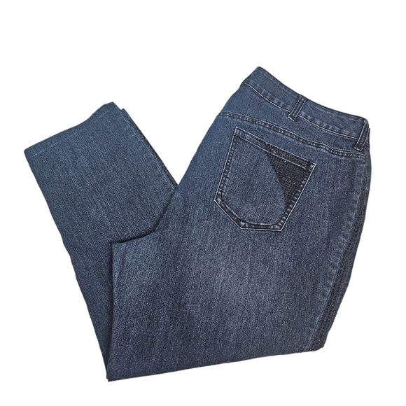 Lane Bryant Dark Wash Rhinestone Embellished Stretch‎ Denim Jeans Size 24 K70 - Picture 1 of 14